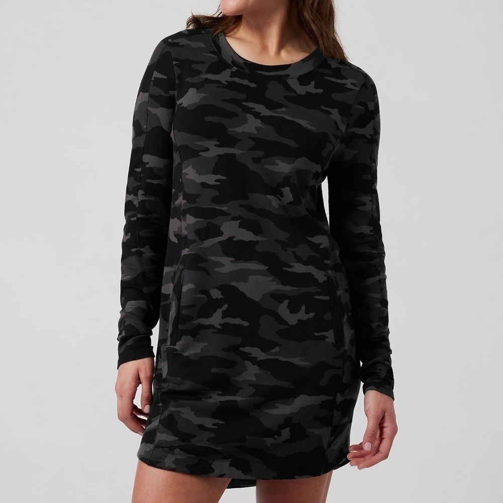 Athleta Women XSP Camo Lux Black Athleisure Casual Sweatshirt Balance Dress